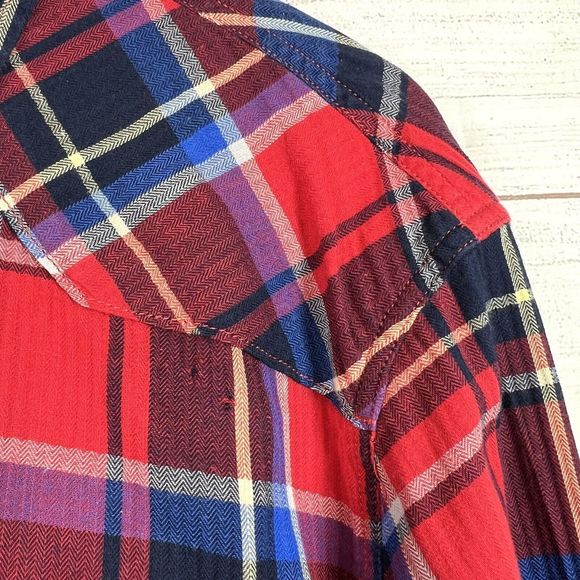 Lucky Brand Mens Medium Red Plaid Pearl Snap Button Front Western Shirt Size XL - Picture 9 of 13